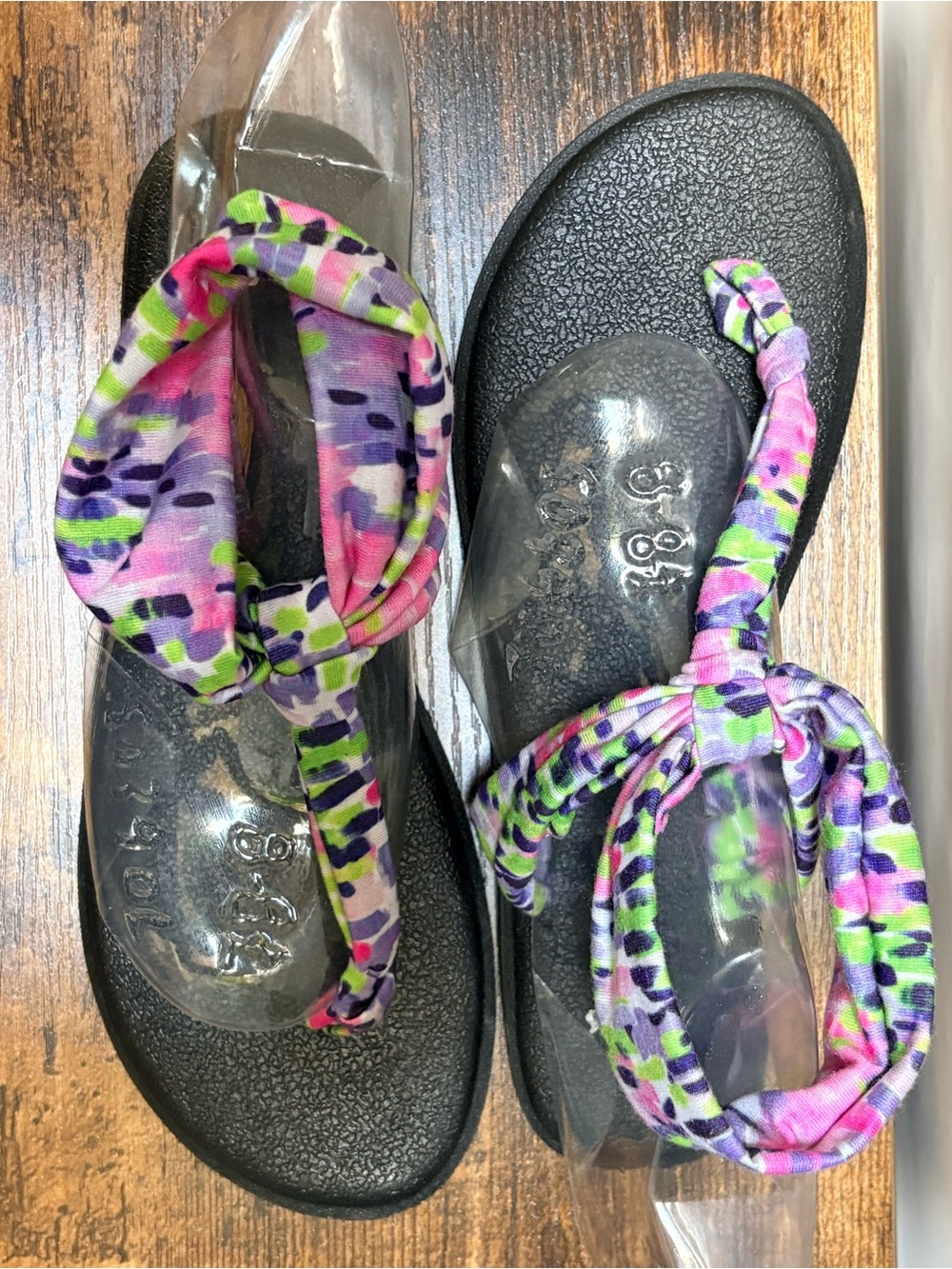 Sanuk | Yoga Sling Colorful "Ella" Print Slip-On Sandals - 8, Pink/Purple/Lime - Picture 4 of 8